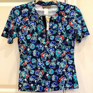 Tommy Bahama Folk Floral Short-Sleeve Half-Zip Rash Guard XS